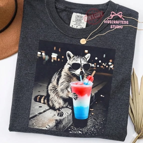 4th of July Raccoon Drinking Patriotic Slushie Shirt, Funny American ...
