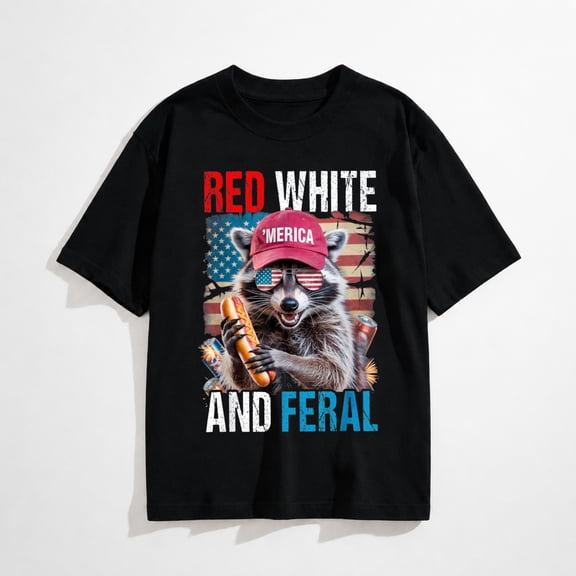 4th of July Raccoon OutfitRed White and Feral Funny Raccoon Patriotic 4th of July USA T-Shirt