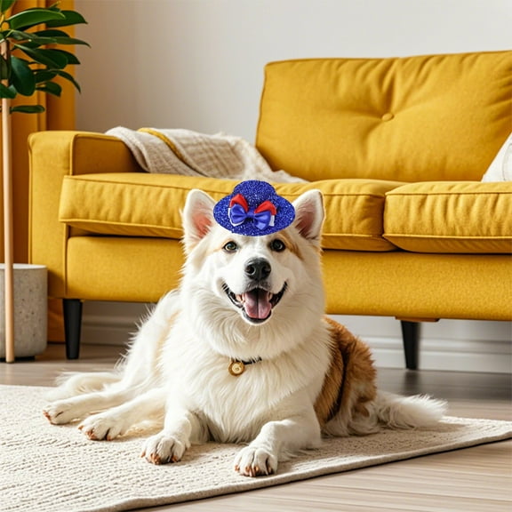 4th of July Red White Bowknot Blue Glitter Pet Hat Independence Day Dog Hat Cat Cap Patriotic Pet Accessories for Most Pets Patriotic Memorial Day