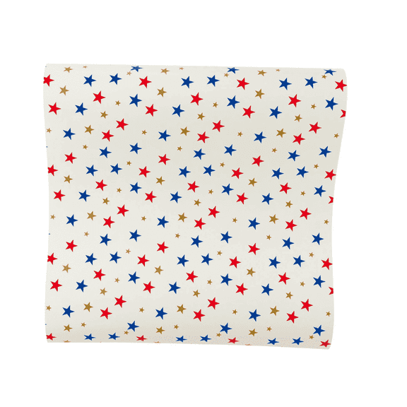 Holiday & Christmas Red, White & Gold Star Table Runner, Disposable Patriotic Paper Table Dcor for Parties & Celebrations, 16" x 120"