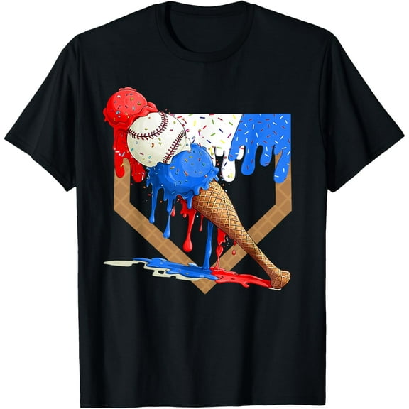 4th of July Red White and Blue Baseball Ice Cream Drip Boys T-Shirt