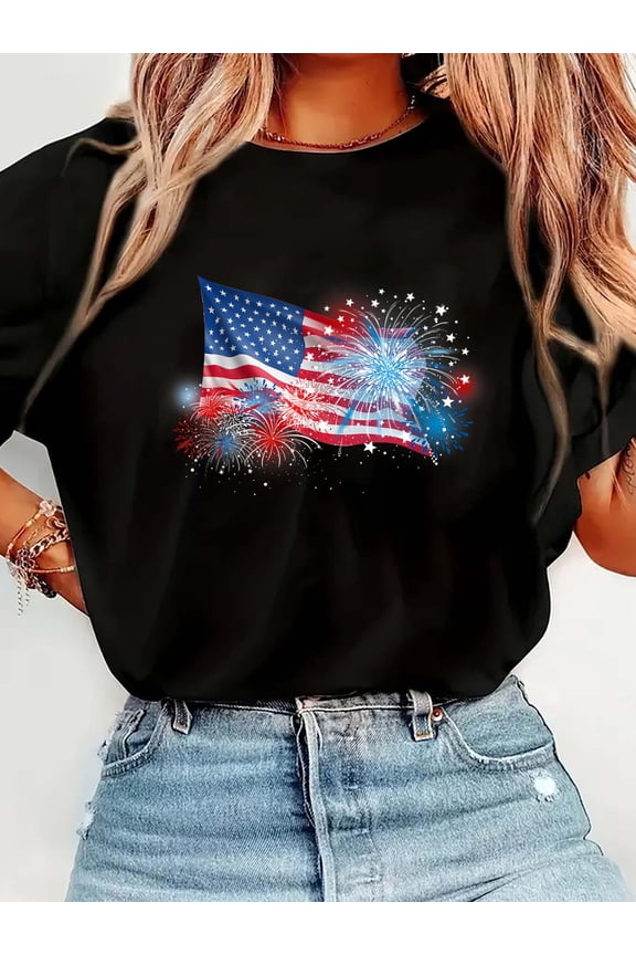 4th of July Red White and Blue Fireworks Show USA Flag T-Shirt