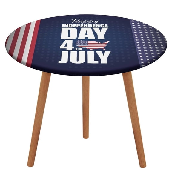 4th of July Round Fitted Tablecloth with Flannel Backing Elastic Table Cloth Waterproof Oil-Proof Plastic Table Cover Table Up 40"-54" Diameter)