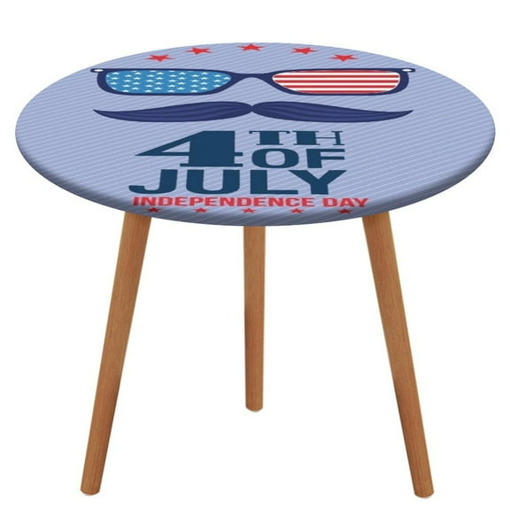 4th of July Round Fitted Tablecloth with Flannel Backing Elastic Table Cloth Waterproof Oil-Proof Plastic Table Cover Table Up 40"-54" Diameter)