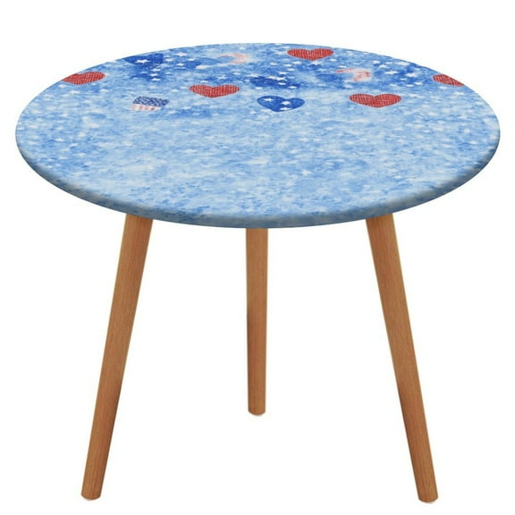 4th of July Round Fitted Tablecloth with Flannel Backing Elastic Table Cloth Waterproof Oil-Proof Plastic Table Cover Table Up 40"-54" Diameter)
