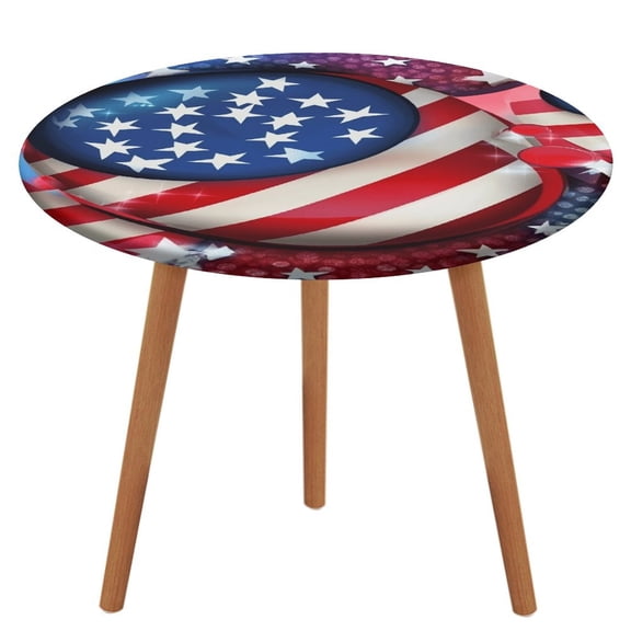 4th of July Round Fitted Tablecloth with Flannel Backing Elastic Table Cloth Waterproof Oil-Proof Plastic Table Cover Table Up 40"-54" Diameter)