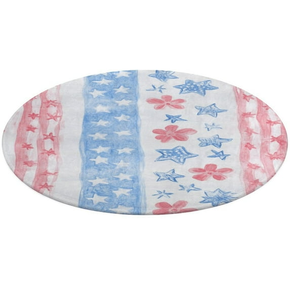 4th of July Round Small Area Rug, Print Non Slip Washable Floor Mat, Soft Throw Rug for Living Room, Powder Room Entryway, Bathroom, Bedside