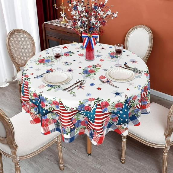 4th of July Round Tablecloth 60 Inch, Patriotic Fourth of July Tablecloth, Round 4th of July Table Cloth for Party Dinner Decor