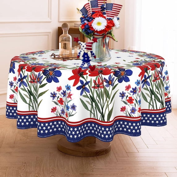 4th of July Round Tablecloth 60 Inch, Patriotic Fourth of July Tablecloth Round 4th of July Table Cloth for Party Kitchen Dinner Decor
