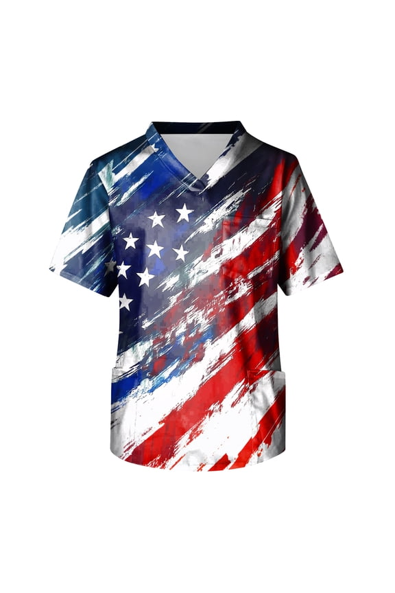 4th of July Scrub Top for Men - 1776-2026 250th Anniversary USA Stretch V-Neck Scrubs with 3 Pockets, Anti-Wrinkle 02-Blue 3XL