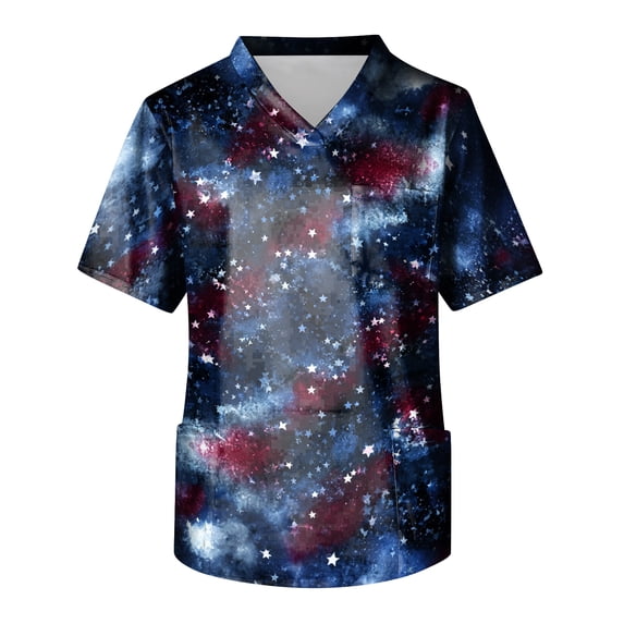 4th of July Scrub Top for Men - 1776-2026 250th Anniversary USA Stretch V-Neck Scrubs with 3 Pockets, Anti-Wrinkle 02-Navy S