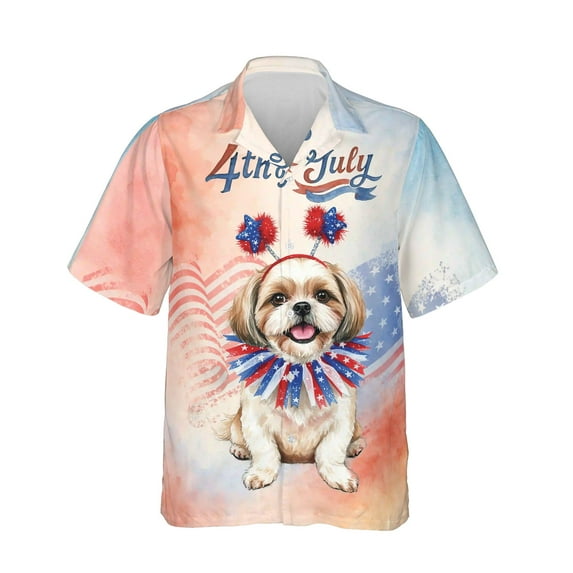 4th of July Shih Tzu Celebrates Independence Day Hawaiian Shirt Breathable Summer Unisex Merch Lion Dog Lover Gifts - 12010