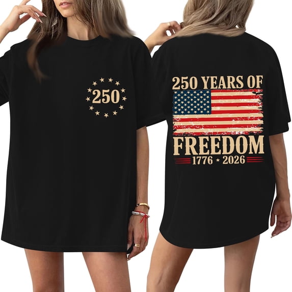 4th of July Shirt Sleeve Tops for Women, 250th Anniversary USA T-shirt, Working & Daily Independence Day Printed Pullover