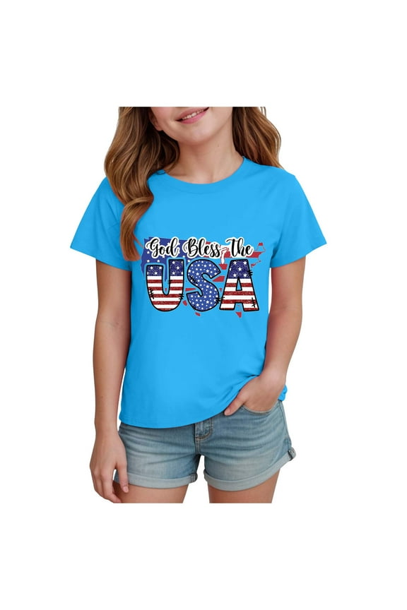 4th of July Shirt for Boys Girls Kids Toddler USA Shirts Red White and Blue American Flag Independence Day Tee Blue,5-6 Years