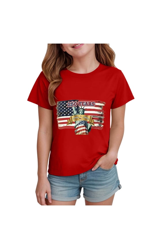 4th of July Shirt for Boys Girls Kids Toddler USA Shirts Red White and Blue American Flag Independence Day Tee Red,3-4 Years