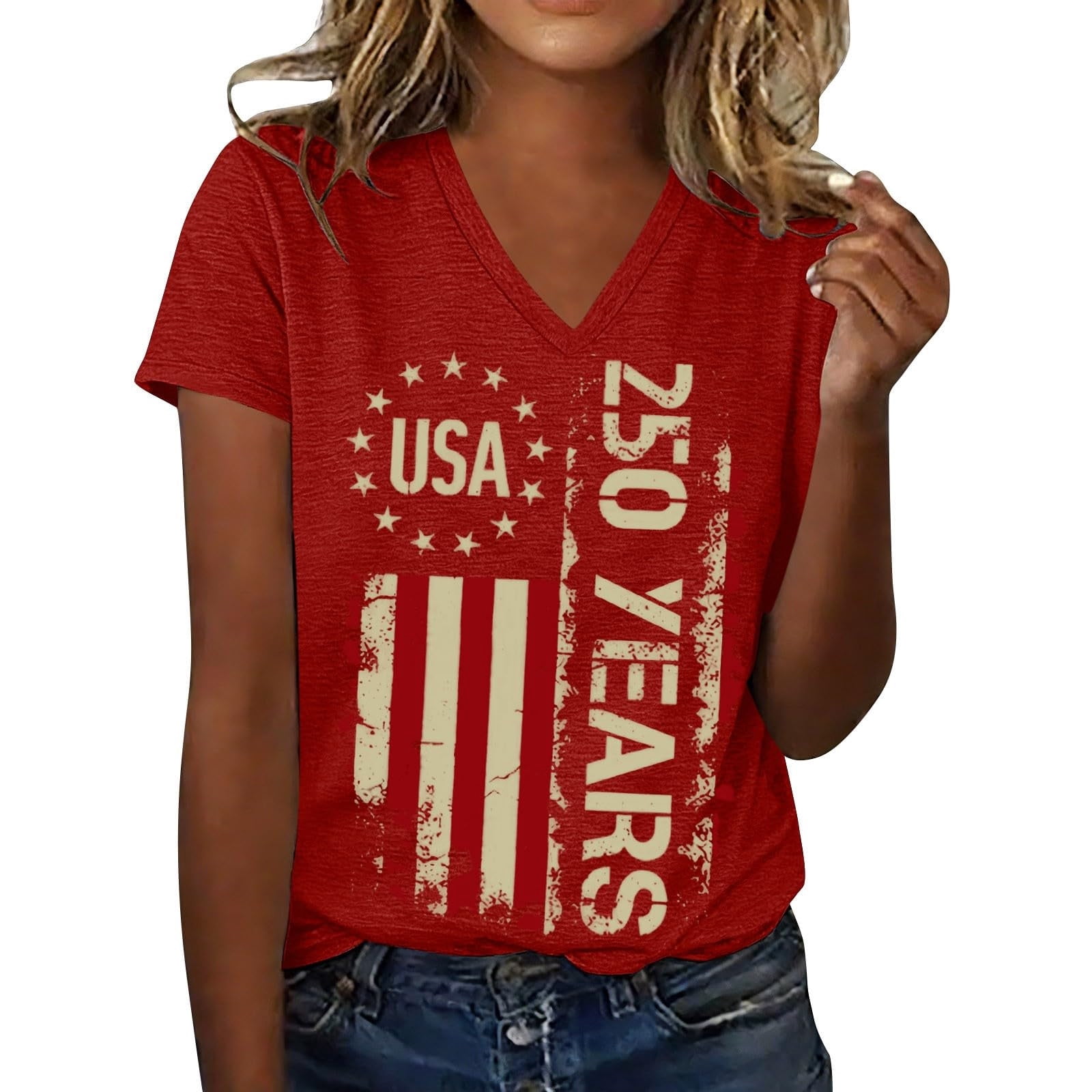 4th of July Shirt for Women:American Flag T-Shirt Stars and Stripes Graphic Tee Red White and Blue Summer Patriotic Tops