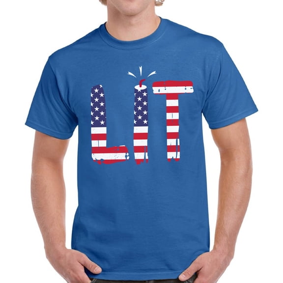 4th of July Shirts Men - Funny Humor Novelty Graphic Tees - USA American Flag Lit