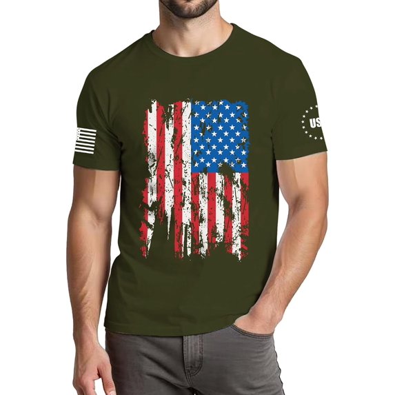 4th of July Shirts Men:USA American Flag Patriotic Independence Day Higher Quality Short Sleeve T-Shirt