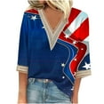 thumbnail image 1 of 4th of July Shirts Women, AKOEE Cotton T Shirts Plus Size Loose V Neck Tops Hollow Out Lace Trim Festive Tees (X-Large, Red 04), 1 of 5