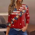 thumbnail image 1 of 4th of July Shirts Women American Flag 3/4 Sleeve Tops Henley V Neck Button Patriotic Shirts Memorial Day USA Blouse, 1 of 6