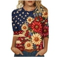 thumbnail image 1 of 4th of July Shirts Women Cotton 3/4 Length Sleeve Tunic Tops Patriotic American Flag Shirt, 1 of 4