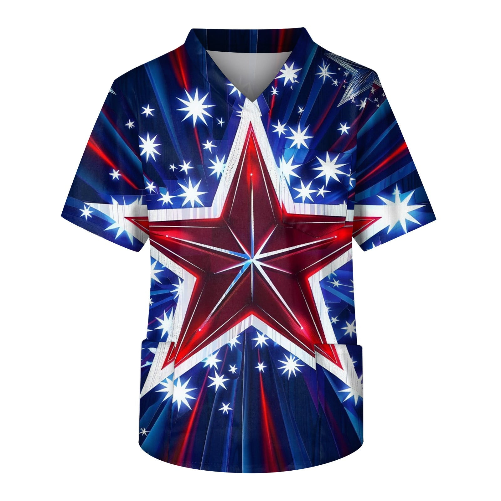 4th of July Shirts for Men 2024 Funny American Flag Pocket Carer Top