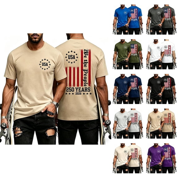 4th of July Shirts for Men 2026 Independence Day Short Sleeve Crewneck America Flag Graphic Tees Patriotic Shirt