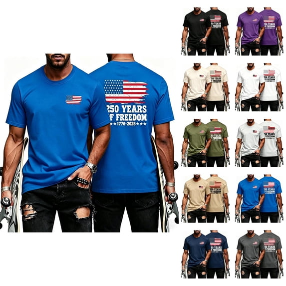 4th of July Shirts for Men 2026 Independence Day Short Sleeve Crewneck Patriotic Shirt America Flag Graphic Tee Shirts