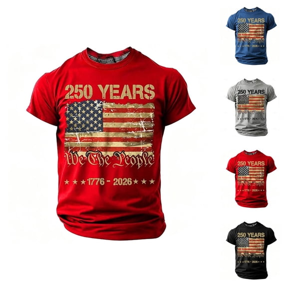 4th of July Shirts for Men 2026 Short Sleeve Crewneck America Flag Printed Patriotic Shirt Independence Day T-Shirts