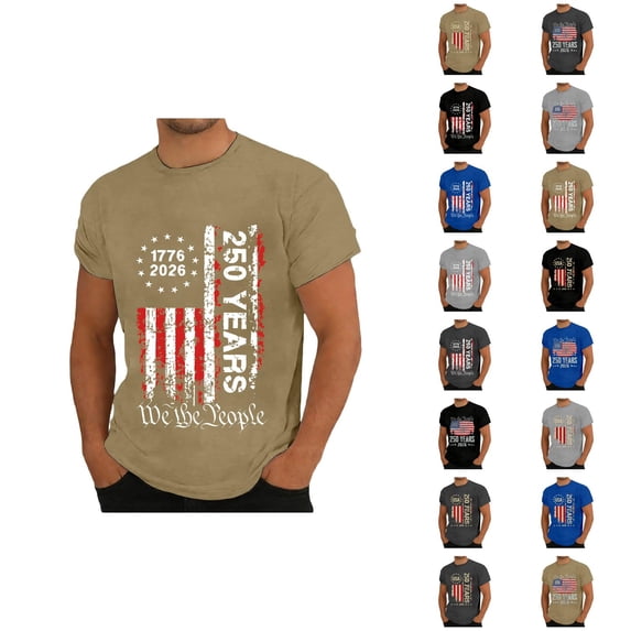 4th of July Shirts for Men 2026 Short Sleeve Crewneck Patriotic Shirt America Flag Printed Independence Day T-Shirts