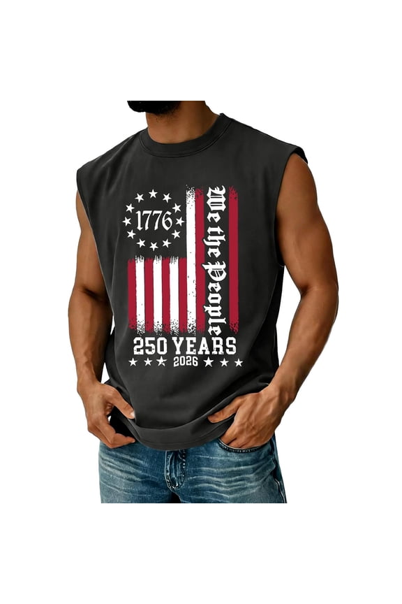 4th of July Shirts for Men 250 Anniversary USA Shirts Mens 250th American Flag Graphic Tank Tops 1776-2026 250 Years Muscle Workout Tees