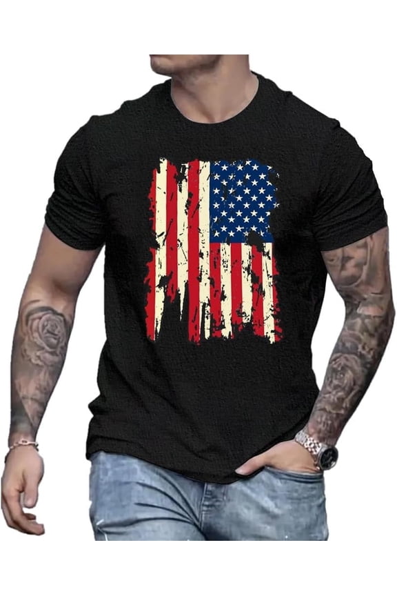 4th of July Shirts for Men American Flag Patriotic T-Shirt Independence Day Graphic Tee Tops