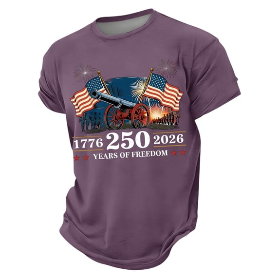 4th of July Shirts for Men Patriotic American Flag Tshirts 250th Anniversary Independence Day Tees 1776-2026 Print Tops Purple 3XL