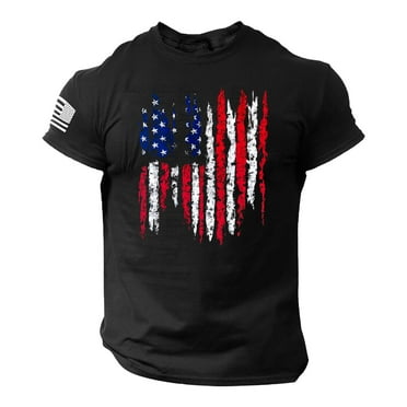 4th of July Shirts for Men Plus Size Summer Short Sleeve Round Neckline T Shirts,Men's Us Flag Logo Casual Fitness Printed Shirt