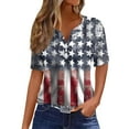 thumbnail image 1 of 4th of July Shirts for Women 3/4 Length Sleeve Patriotic Tops Dressy Casual Notch Neck Blouses 2024 USA Flag Star Stripes Printed Parade T Shirt, 1 of 4