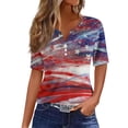 thumbnail image 1 of 4th of July Shirts for Women 3/4 Length Sleeve Patriotic Tops Dressy Casual Notch Neck Blouses 2024 USA Flag Star Stripes Printed Parade T Shirt, 1 of 5