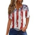 thumbnail image 1 of 4th of July Shirts for Women 3/4 Length Sleeve Patriotic Tops Dressy Casual Notch Neck Blouses 2024 USA Flag Star Stripes Printed Parade T Shirt, 1 of 5