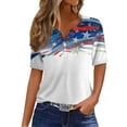 thumbnail image 1 of 4th of July Shirts for Women 3/4 Length Sleeve Patriotic Tops Dressy Casual Notch Neck Blouses 2024 USA Flag Star Stripes Printed Parade T Shirt, 1 of 5