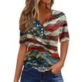 thumbnail image 1 of 4th of July Shirts for Women 3/4 Length Sleeve Patriotic Tops Dressy Casual Notch Neck Blouses 2024 USA Flag Star Stripes Printed Parade T Shirt, 1 of 5