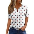 thumbnail image 1 of 4th of July Shirts for Women 3/4 Length Sleeve Patriotic Tops Dressy Casual Notch Neck Blouses 2024 USA Flag Star Stripes Printed Parade T Shirt, 1 of 5