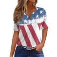 thumbnail image 1 of 4th of July Shirts for Women 3/4 Length Sleeve Patriotic Tops Dressy Casual Notch Neck Blouses 2024 USA Flag Star Stripes Printed Parade T Shirt, 1 of 5