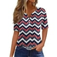 thumbnail image 1 of 4th of July Shirts for Women 3/4 Length Sleeve Patriotic Tops Dressy Casual Notch Neck Blouses 2024 USA Flag Star Stripes Printed Parade T Shirt, 1 of 5
