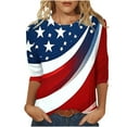 thumbnail image 1 of 4th of July Shirts for Women: American Flag Tee USA Red White Blue Top Patriotic 3/4 Sleeve T Shirt, 1 of 4