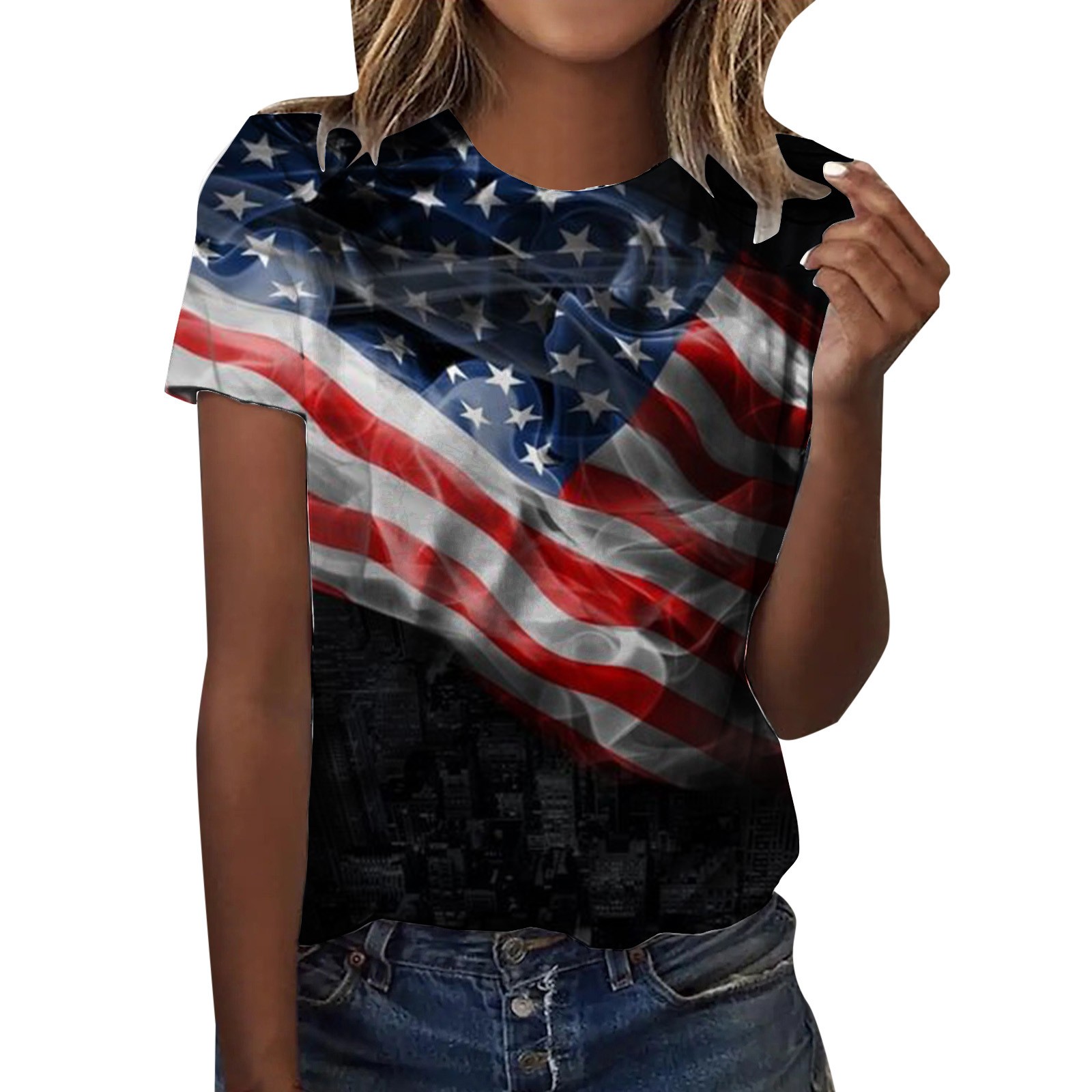 4th of July Shirts for Women Round Neck Short Sleeve Relaxed Fit Funny ...