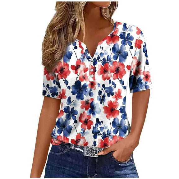4th of July Shirts for Women Summer Graphic Tees American Flag Patriotic Fourth of July Outfit Short Sleeve Tunic Tops