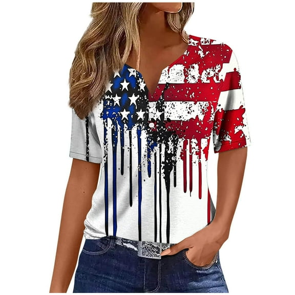 4th of July Shirts for Women Summer Graphic Tees American Flag Patriotic Fourth of July Outfit Short Sleeve Tunic Tops