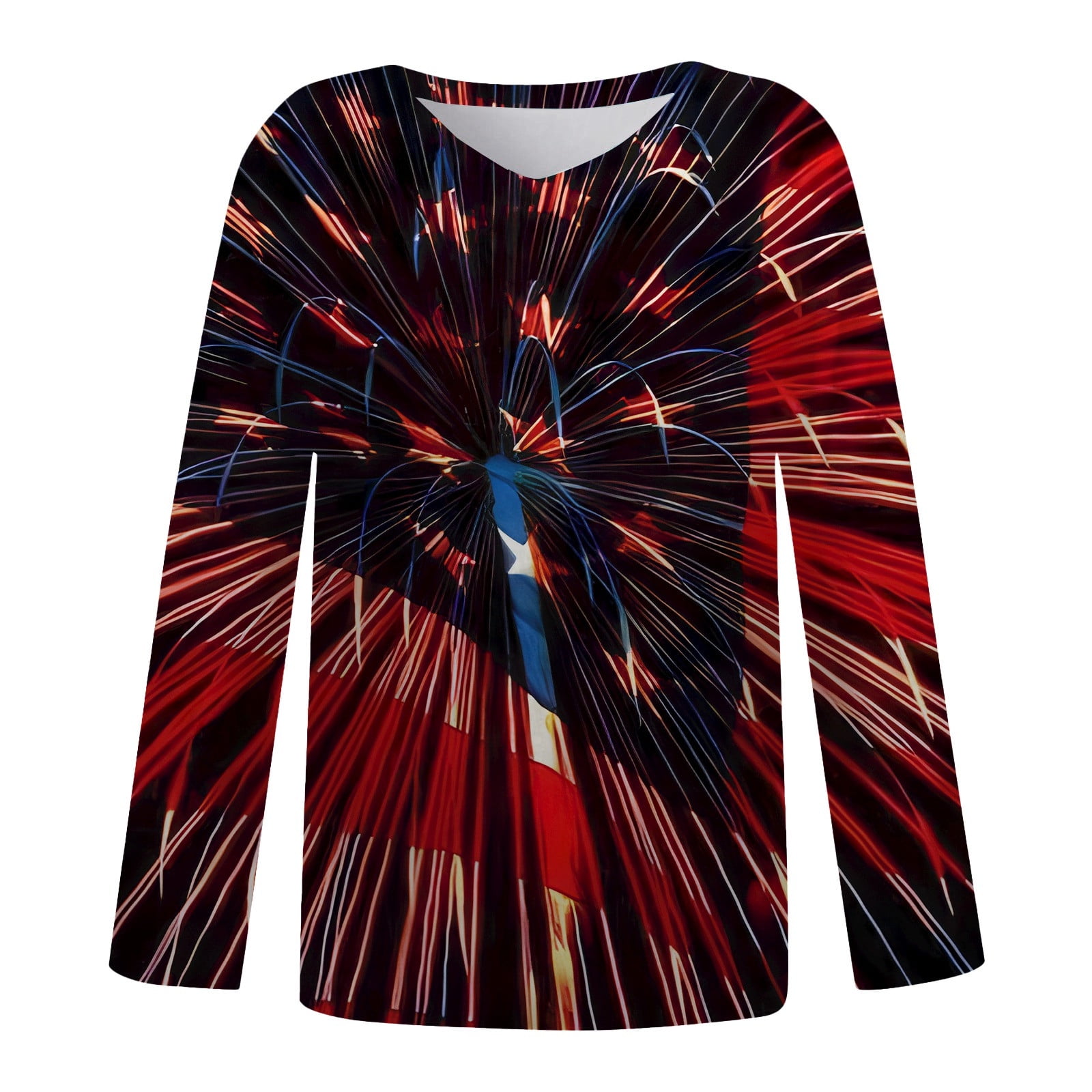 4th of July Shirts for Women VNeck Long Sleeve Loose Fit Graphic T