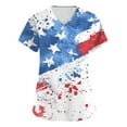 thumbnail image 1 of 4th of July Short Sleeve Scrub Tops for Women Patriotic Amrican Flag Printed Nursing Uniforms, 1 of 5