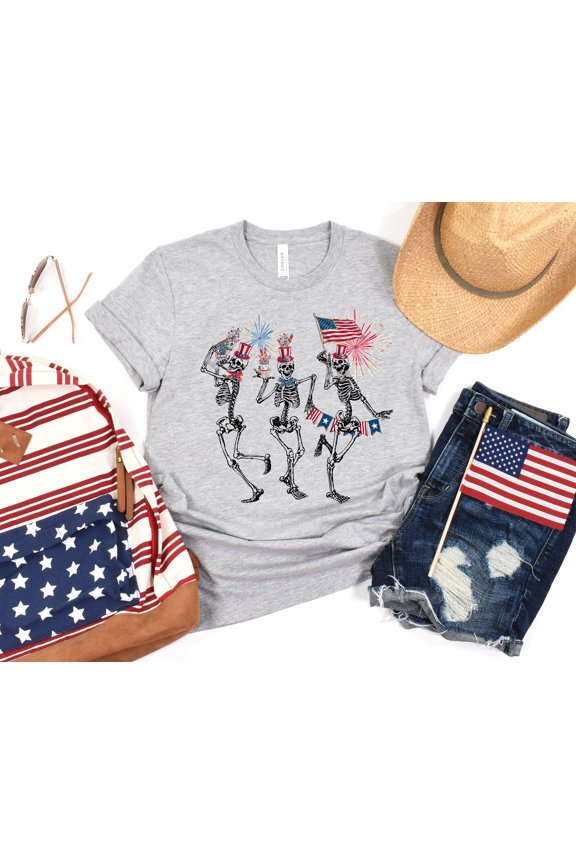 4th of July Skellies, 4th of July Shirts, Dancing Skeleton Shirt, American Flag Shirt,4th