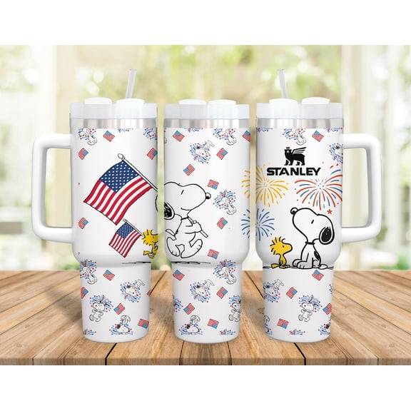 4th of July Snoopi Cartoon 40oz Stanleis, Snoopi Tumbler Hot Cold Drink Cup, Gift for Him or Her
